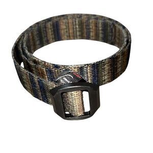 Vintage Bison Designs Striped Woven Web Belt Colorful Sz M USA 90s Outdoors